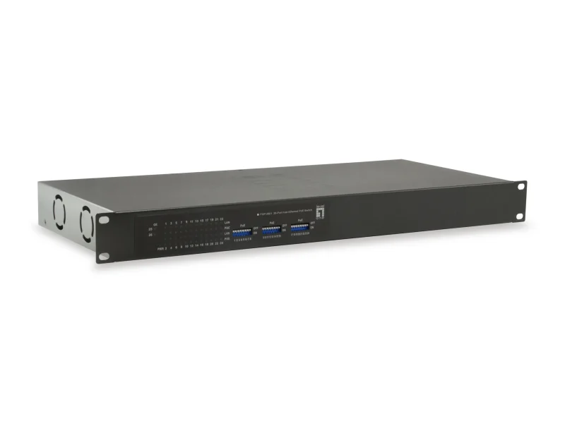 FGP-2601W150, 26-Port Fast Ethernet PoE Switch, 2 x Gigabit RJ45, 802.3af/bei PoE, 24-Port PoE Ausgänge, 150W Leistungsbudget