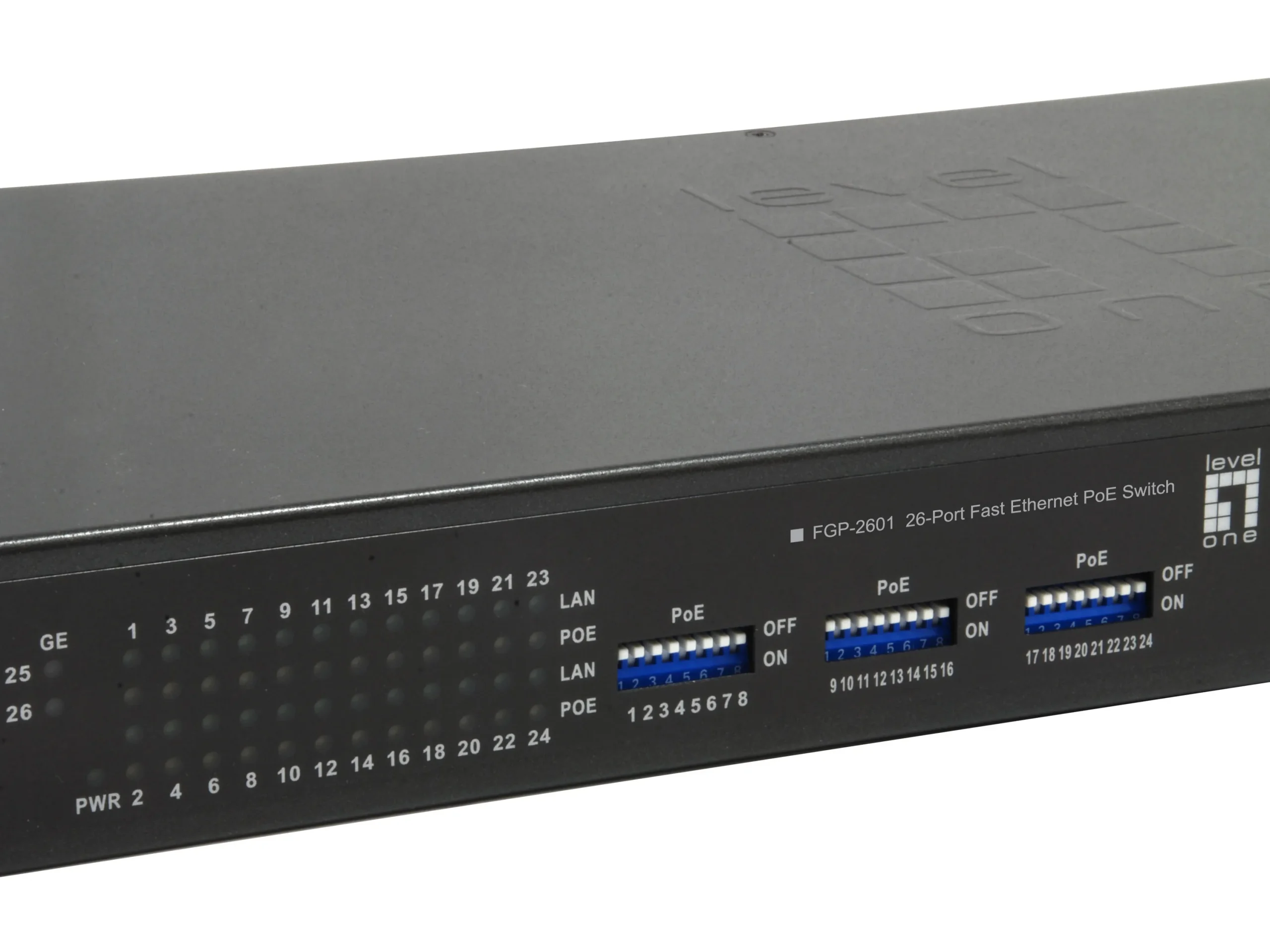 FGP-2601W150, 26-Port Fast Ethernet PoE Switch, 2 x Gigabit RJ45, 802.3af/bei PoE, 24-Port PoE Ausgänge, 150W Leistungsbudget – Bild 3