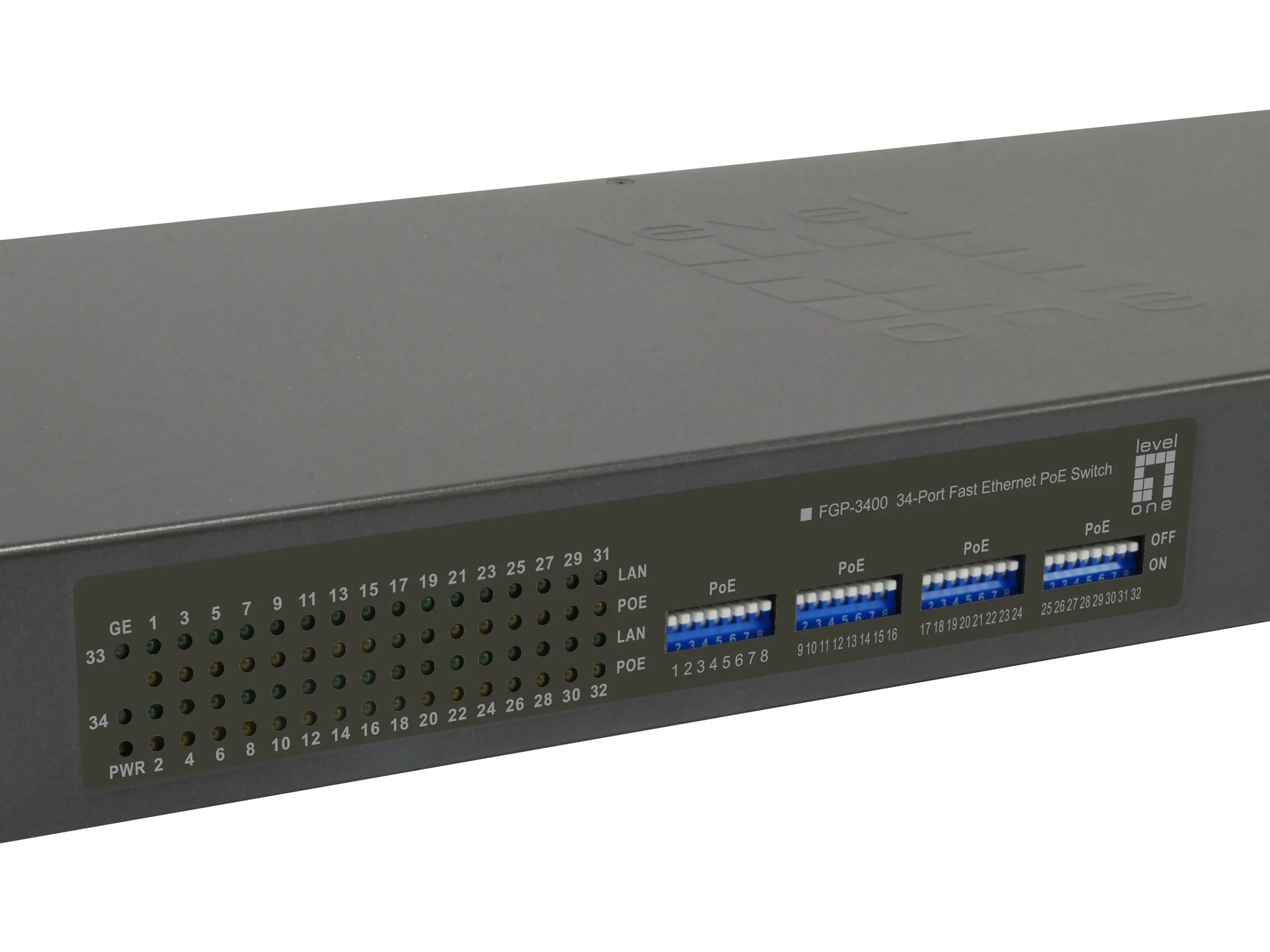 FGP-3400W380, 34-Port Fast Ethernet PoE Switch, 2 x Gigabit RJ45, 802.3af/bei PoE, 32-Port PoE Ausgänge, 380W Leistungsbudget – Bild 3