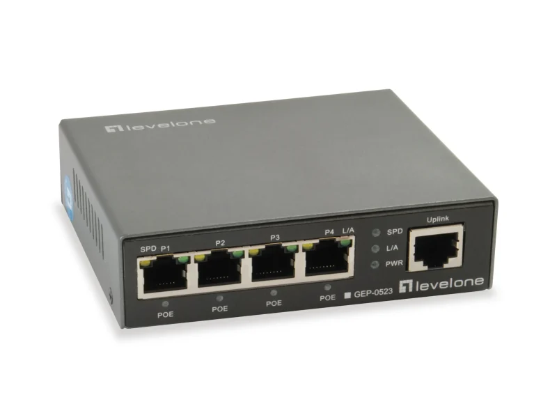 GEP-0523, 5-Port Gigabit PoE Switch, 802.3af/bei PoE, 4-Port PoE Ausgänge, 60W Leistungsbudget