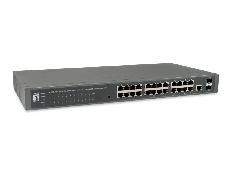 26-Port Web Smart Gigabit PoE Switch, 2 x Gigabit SFP, 24 PoE Ausgänge, 370W