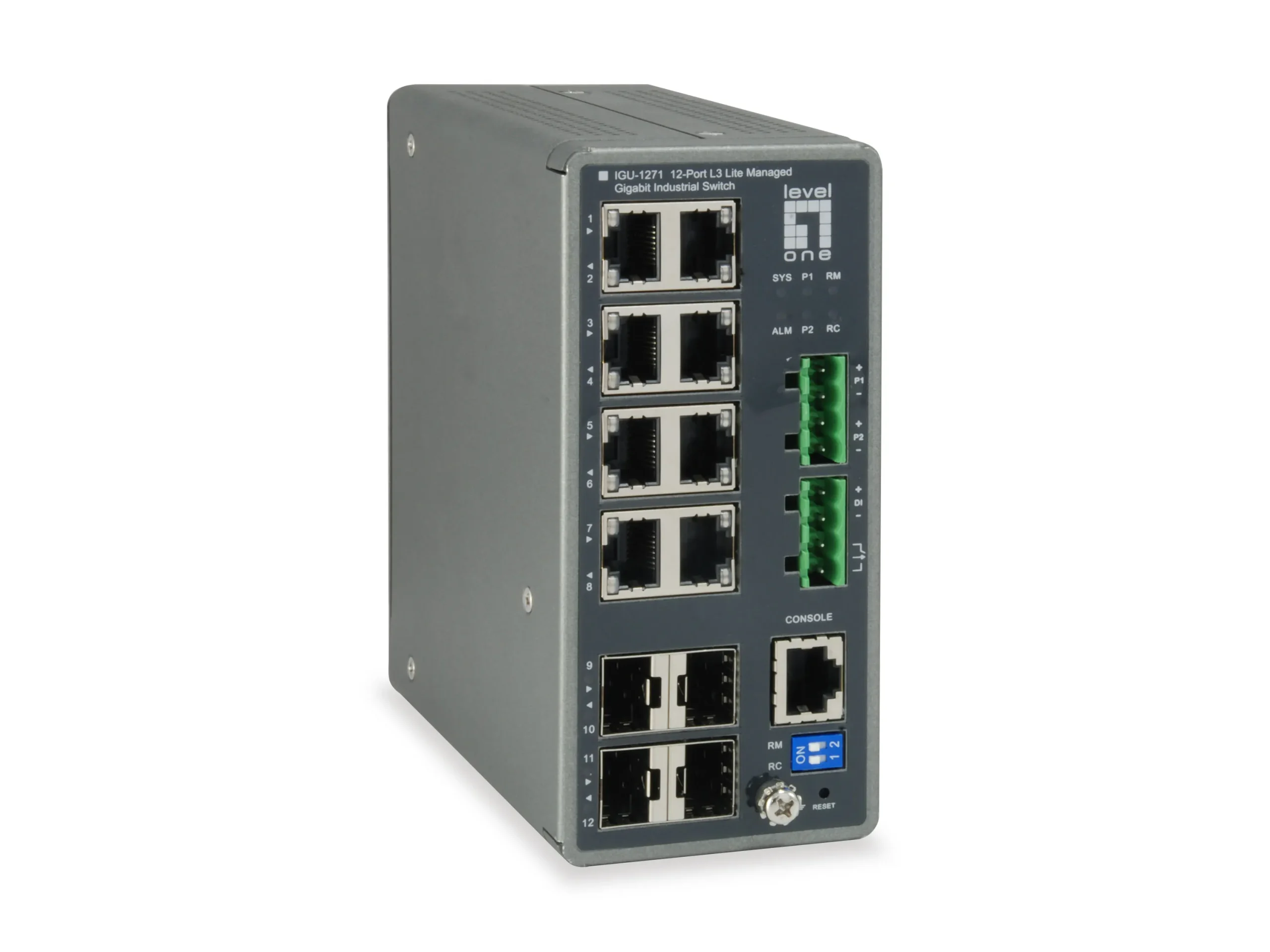 TURING 12-Port L3 Lite Managed Gigabit Industrieller Switch, 4 x SFP, DIN-Rail, -40°C zu 75°C