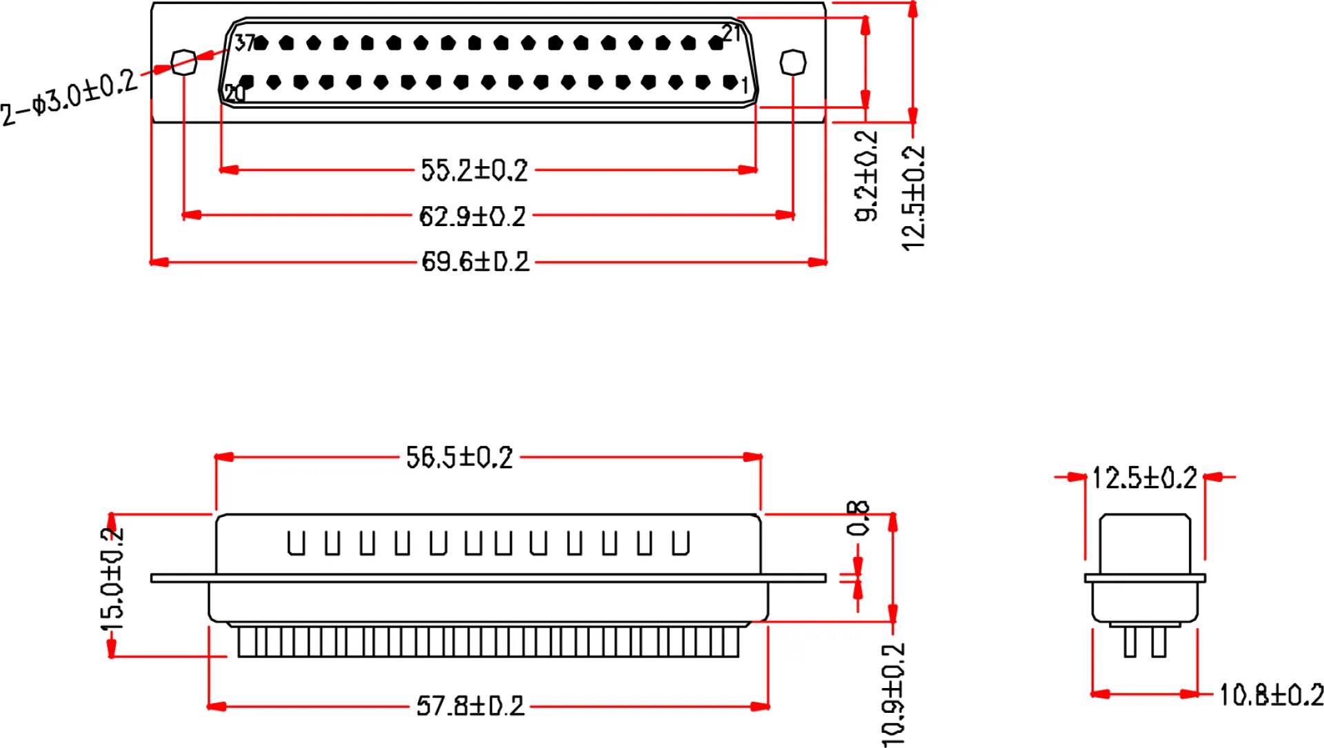 D-Sub Lötstecker 37pol. EDS 37 LL /Z – Bild 2