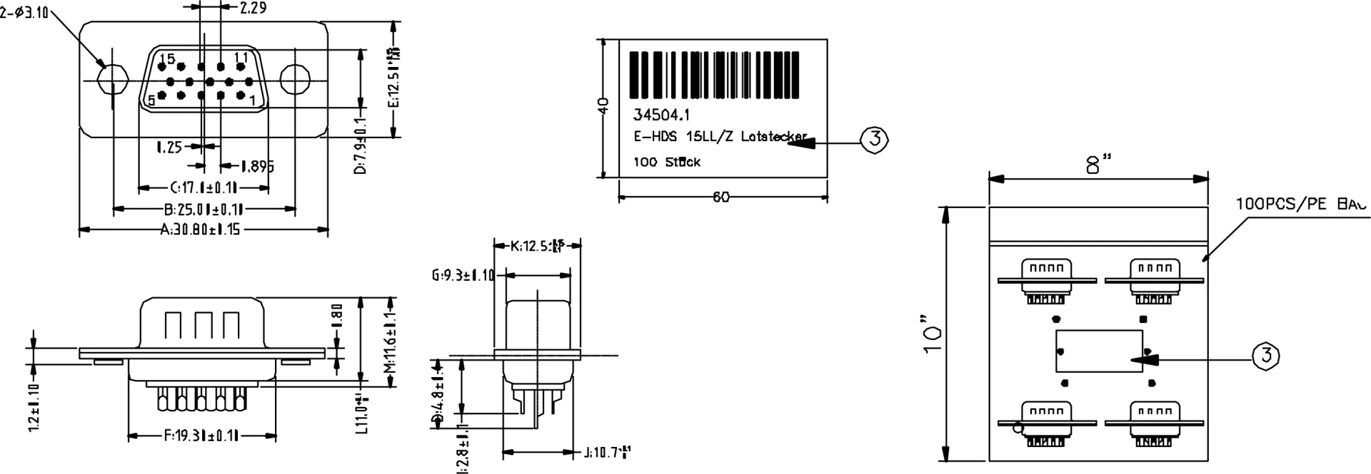 E-HDS 15 LL/Z Lötstecker – Bild 2