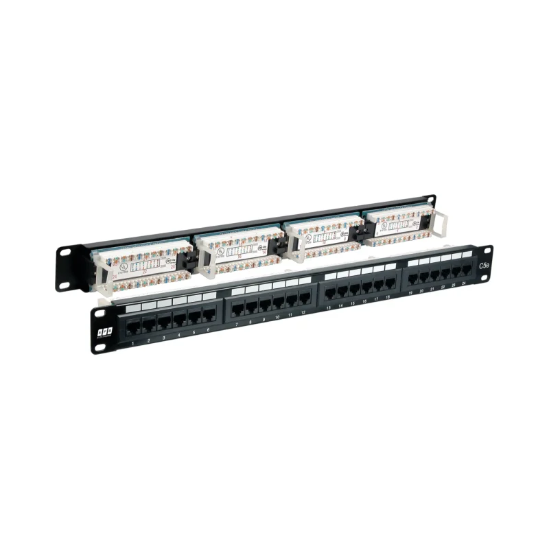 Patchpanel UTP 24xRJ45 Cat.6, 19“ 1HE, ,180°, RAL9005 schwarz