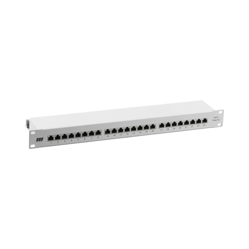 Patchpanel STP 24xRJ45 Cat.6A, 19“ 1HE, RAL7035 grau