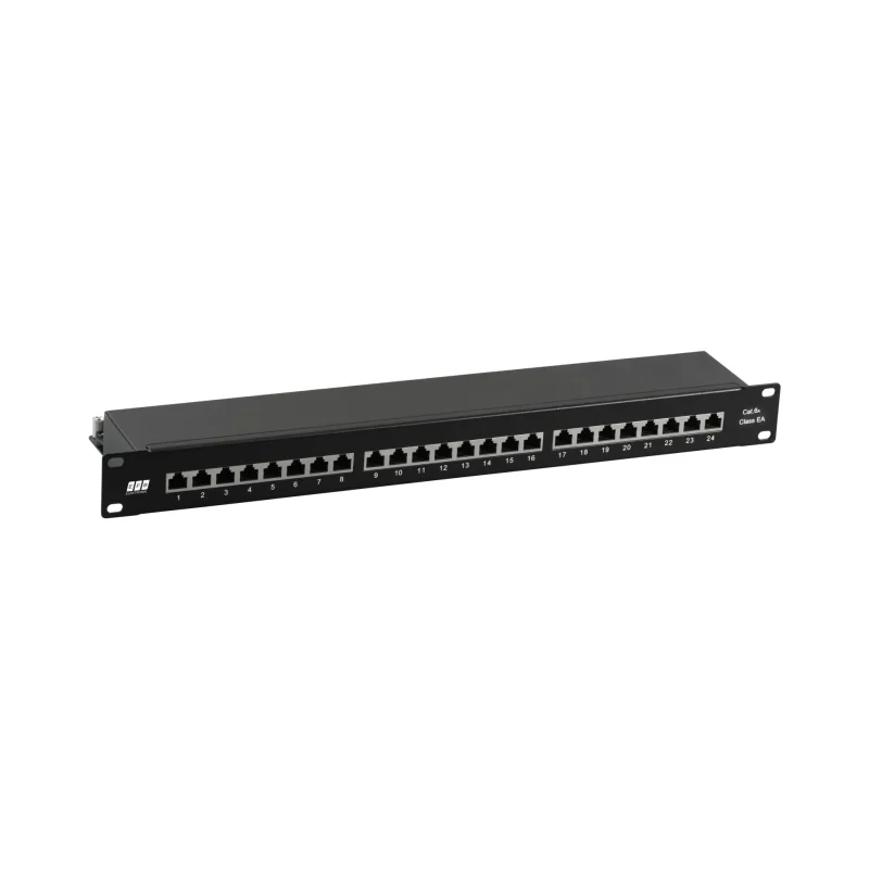 Patchpanel STP 24xRJ45 Cat.6A, 19“ 1HE, RAL9005 schwarz