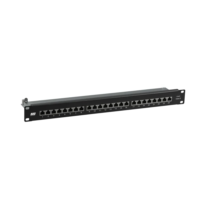 Patchpanel STP 24xRJ45 Cat.6, 19“ 1HE, RAL9005 schwarz
