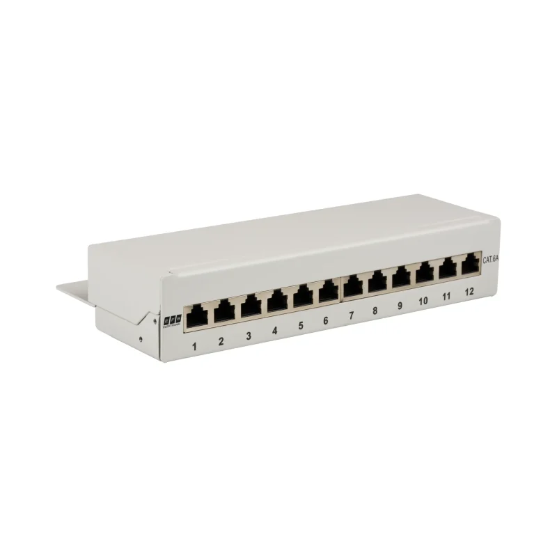 Mini-Patchpanel STP 12xRJ45 Cat.6A, 10“ 1HE, RAL7035 grau