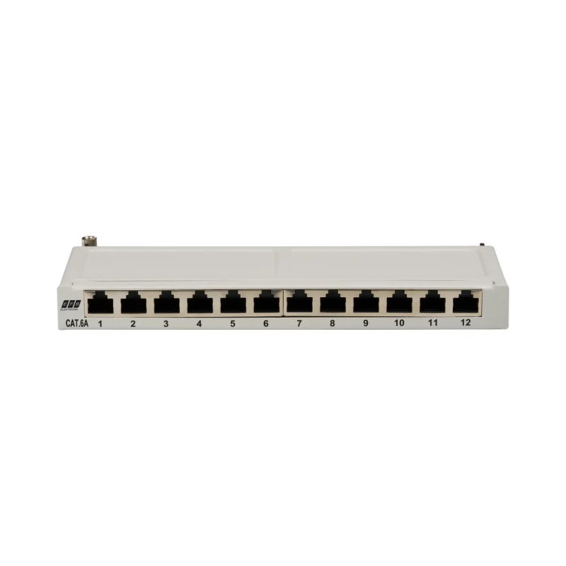 Mini-Patchpanel STP 12xRJ45 Cat.6A, 10“ 0,5HE, RAL7035 grau