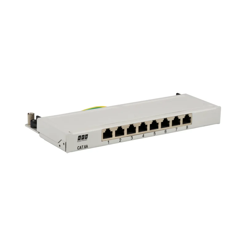 Mini-Patchpanel STP 8xRJ45 Cat.6A, 10“ 0,5HE, RAL7035 grau