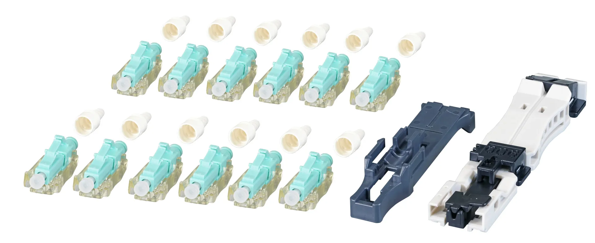 12er Set feldkonfektionierbare LC Steckverbinder OM3 aqua, mit Faserhalter – Bild 3