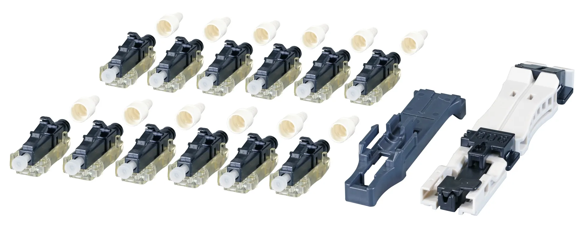 12er Set feldkonfektionierbare LC Steckverbinder OM3 aqua, mit Faserhalter – Bild 4