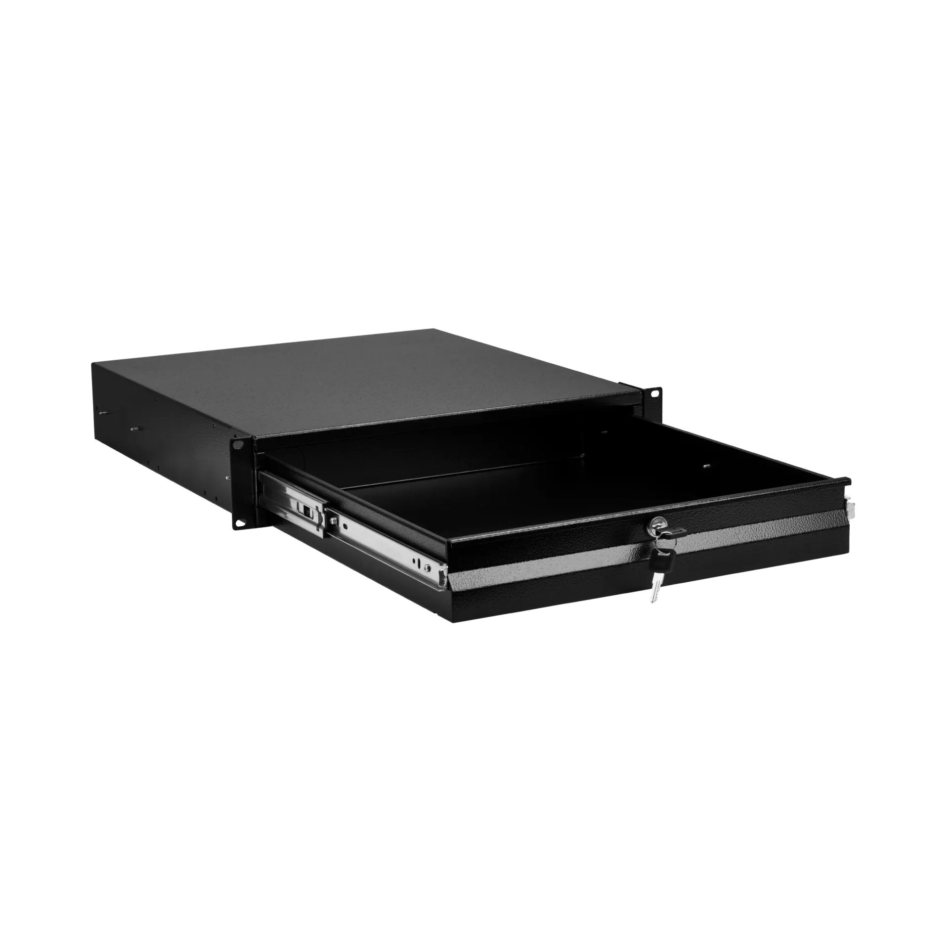 19" 2HE Tastatur-/Dokumentenschublade, abschließbar, RAL9005 – Bild 2