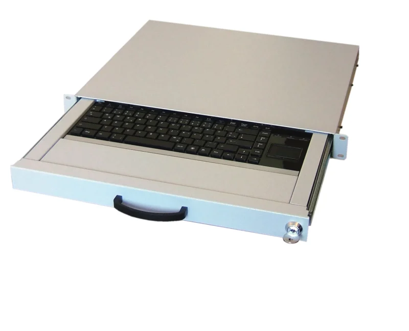 19″ 1HE Tastaturschublade inkl. Tastatur DE + Touchpad USB, RAL9005