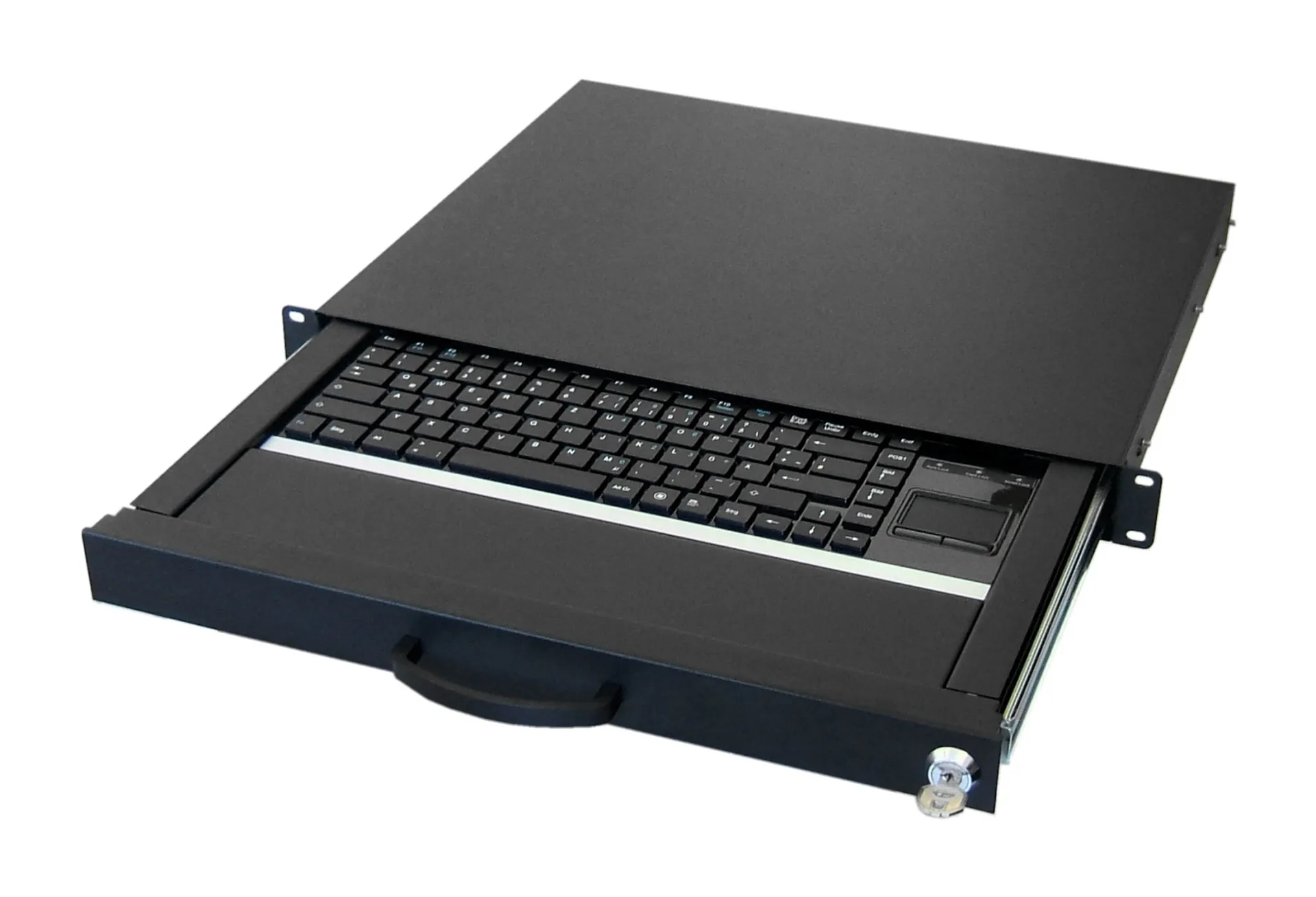 19" 1HE Tastaturschublade inkl. Tastatur DE + Touchpad USB, RAL9005 – Bild 2