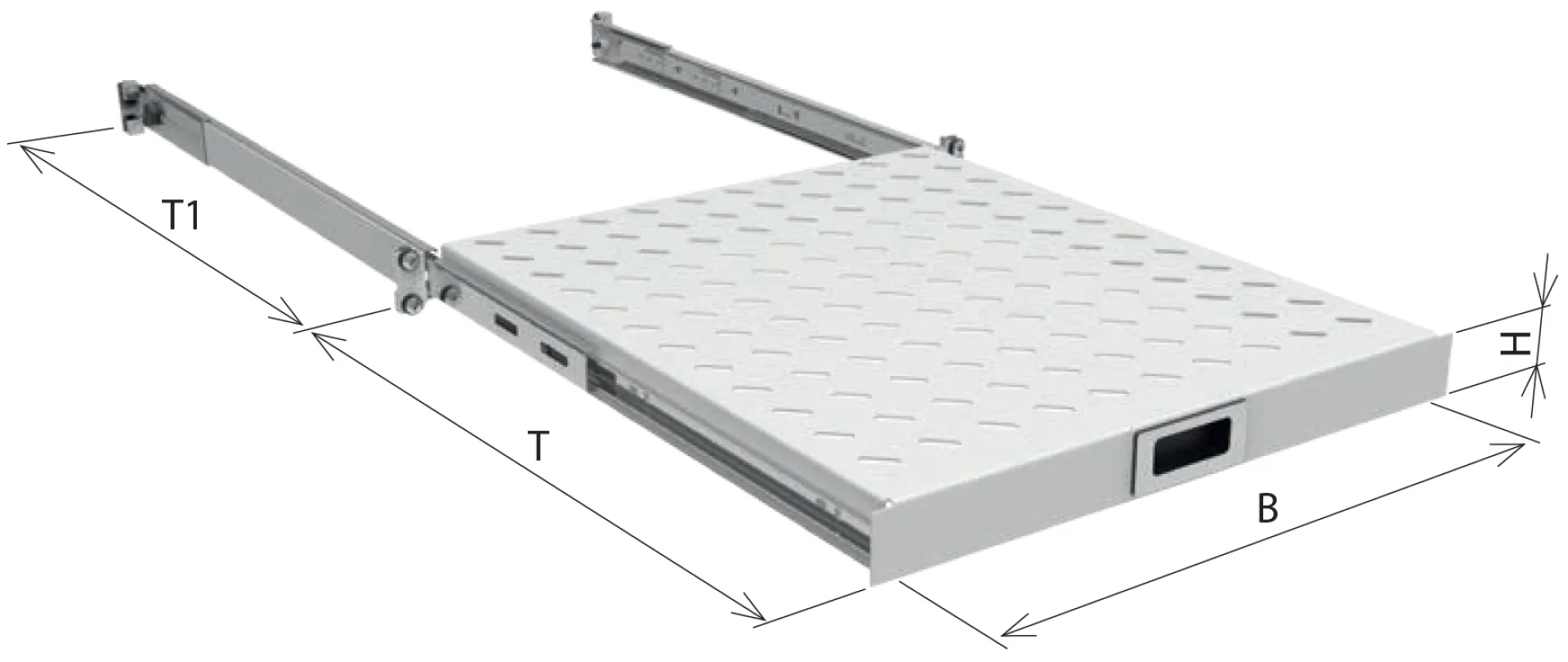 19" 1HE Fachboden ausziehbar, ET 750..850 mm, 30 kg, ST 1000, RAL7035 – Bild 2