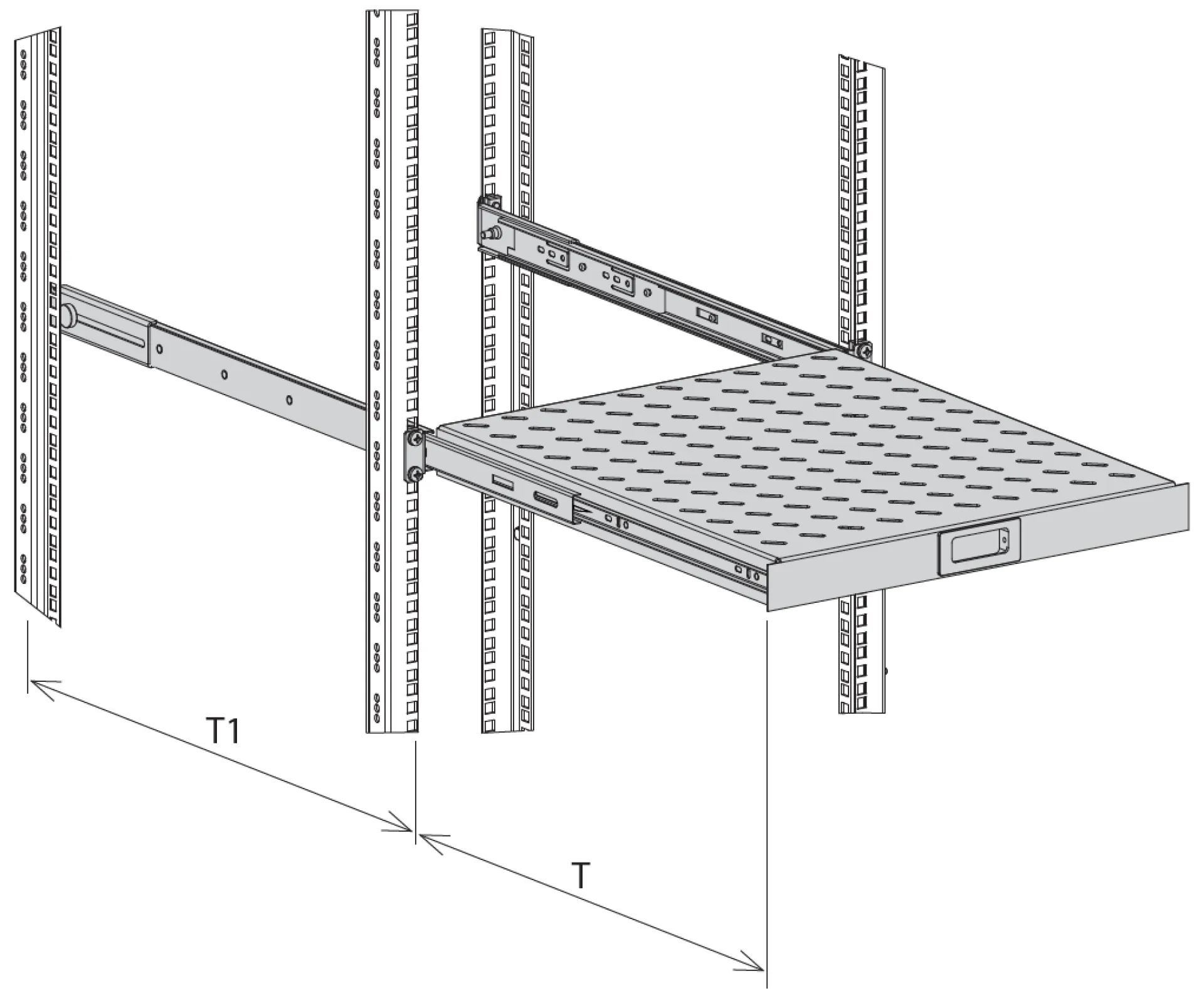 19" 1HE Fachboden ausziehbar, ET 750..850 mm, 30 kg, ST 1000, RAL7035 – Bild 3