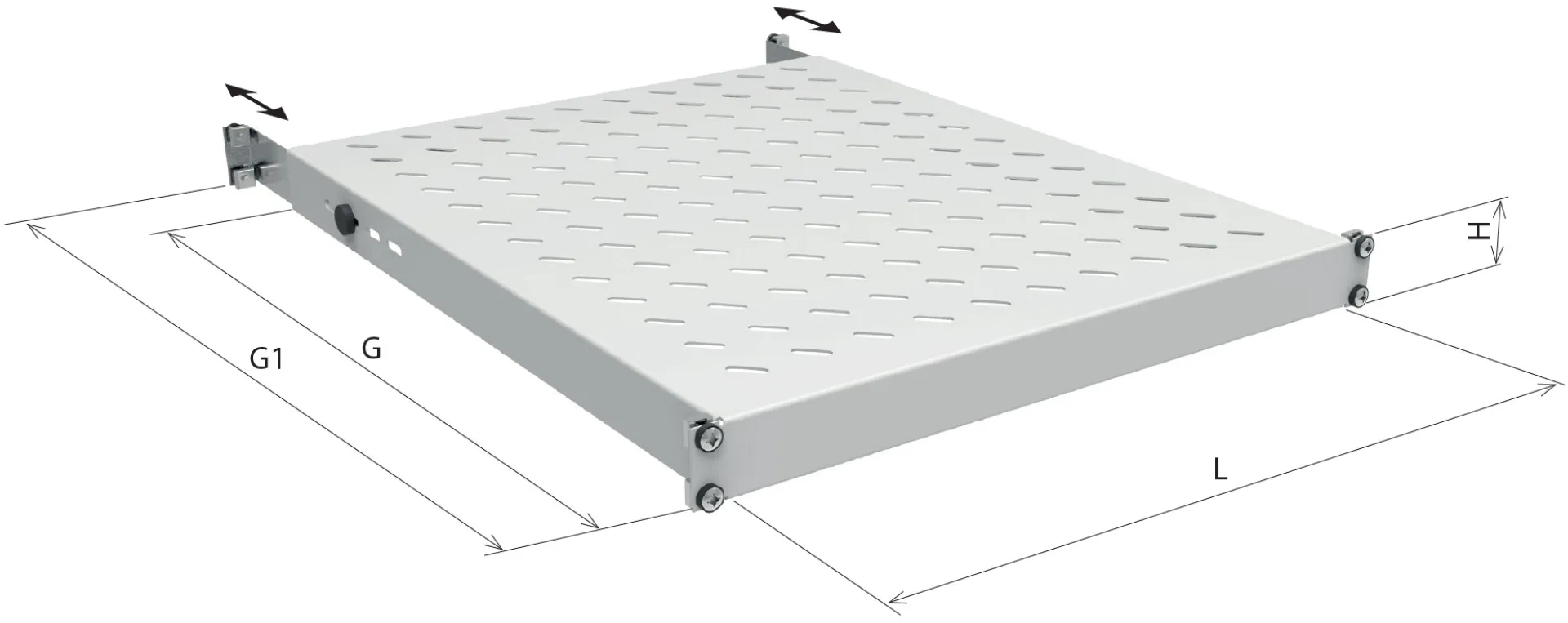 19" 1HE Fachboden fest, ET 750..850 mm, 120 kg, ST 1000, RAL7035 – Bild 2