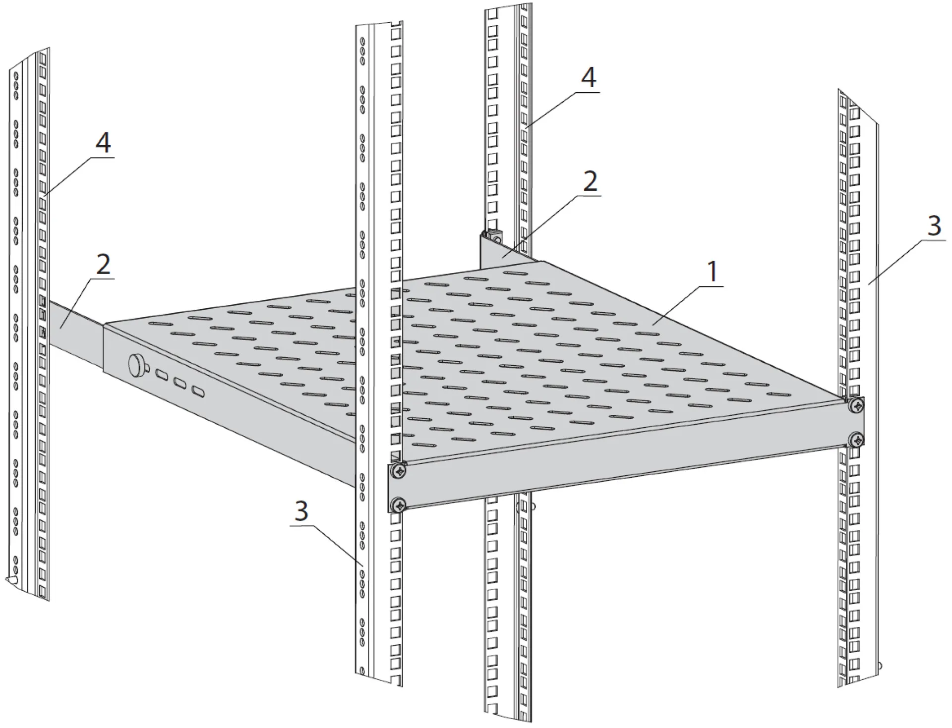 19" 1HE Fachboden fest, ET 750..850 mm, 120 kg, ST 1000, RAL7035 – Bild 3