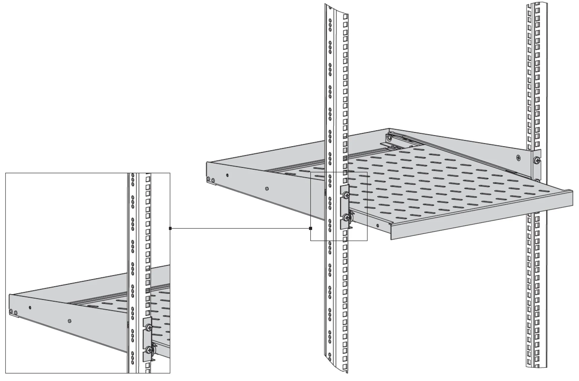 19" 2HE Fachboden ausziehbar, T=555 mm, Frontbefestigung, 20 kg, RAL7035 – Bild 2