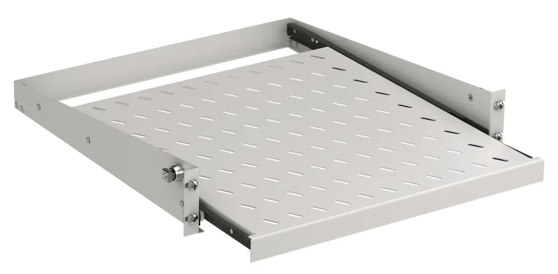 19″ 2HE Fachboden ausziehbar, T=355 mm, Frontbefestigung, 20 kg, RAL9005