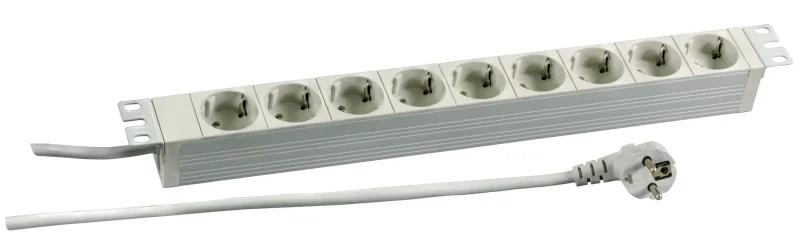 19″ 1HE Steckdosenleiste 9 x CEE 7/3, RAL7035