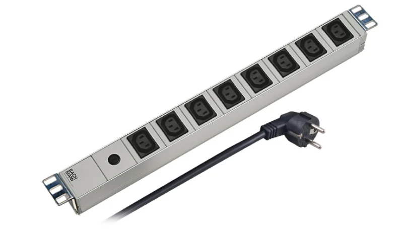 19″ 1HE Steckdosenleiste 8x IEC C13, grau