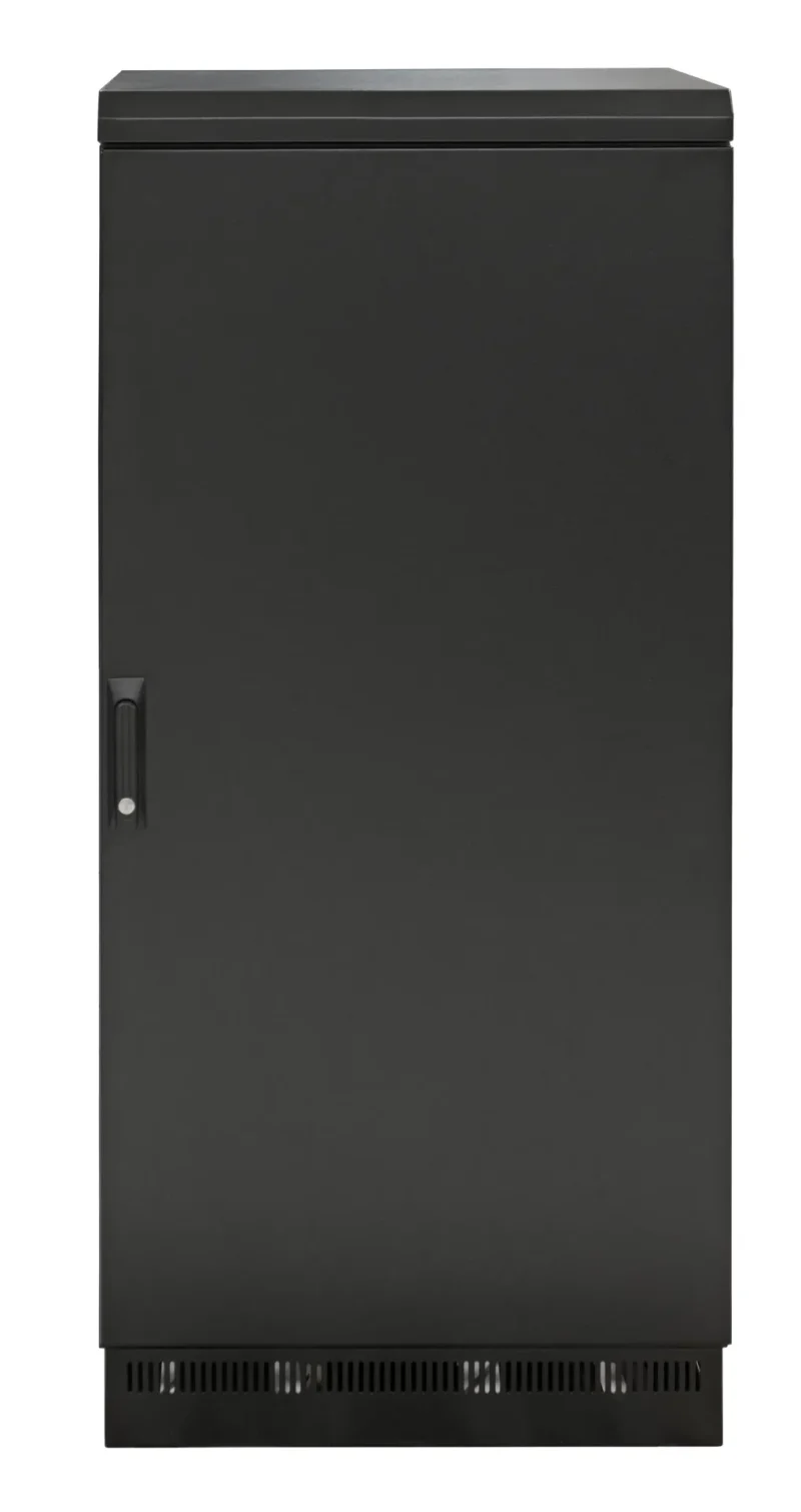 19″ Netzwerkschrank 24HE 800×800, IP55, mit vormontiertem Sockel, RAL9005