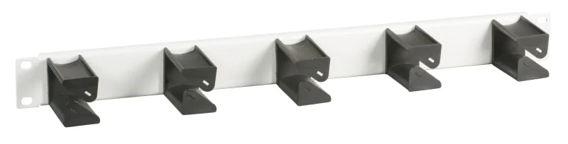 19″ 1HE Kabelführungspanel, 5 x Kunststoffbügel für LWL, Frontblende RAL