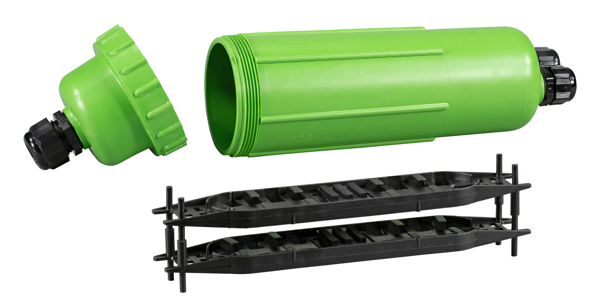 Glasfasermuffe zum Abzweigen 1xM25 2xM20 max. 48 Fasern Crimpversion – Bild 2