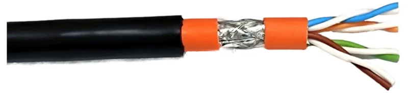 Cat.7 Innen-/Aussenkabel 1200MHz AWG23 S/FTP,PE Mantel, CPR Fca, innen Dca, Sw& Or, 100m