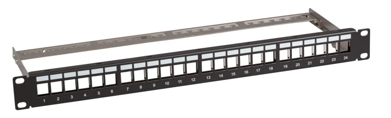 Verteilerfeld 19″ 1HE 24-Port metall schwarz mit 24x Keystone slimline CAT6a