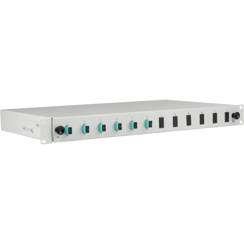 Spleißbox LC 50/125µ OM3 ausziehbar, 12 Pigtails abgesetzt /6 Kupplungen