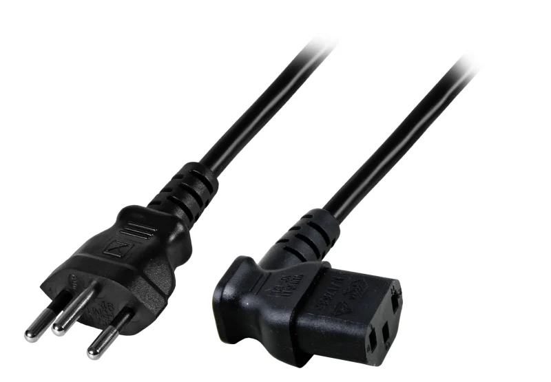 Netzleitung Schweiz Typ 12 – C13 90°, schwarz, 1,8 m, 3 x 0,75 mm²