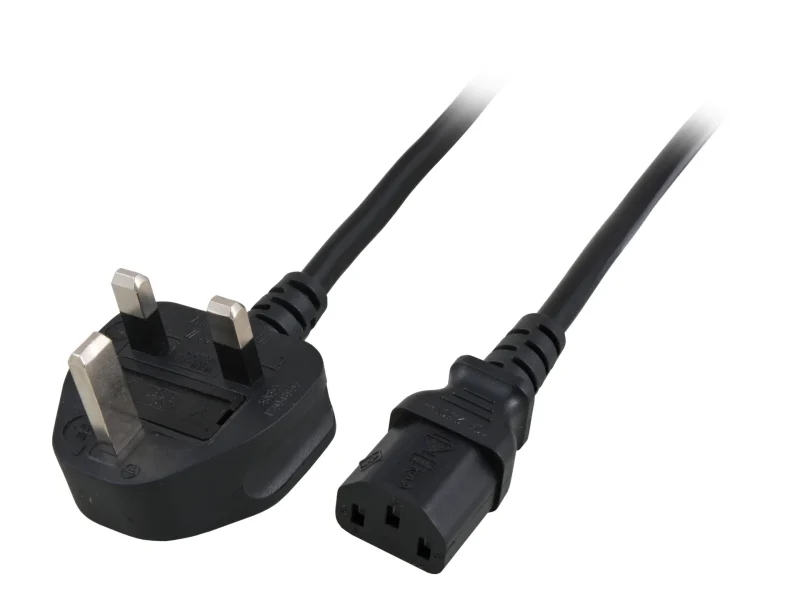 Netzleitung UK BS1363A – C13 180°, schwarz, 2m, 3×1.00 mm²