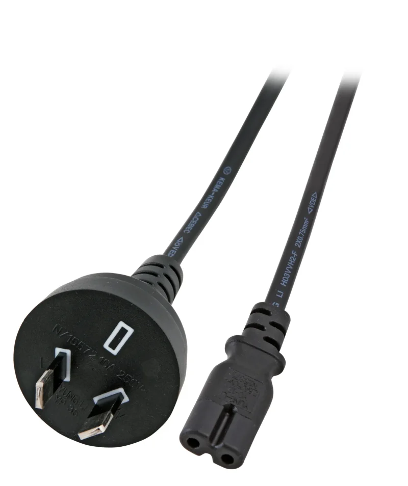Netzleitung Australien AS3112 – C7 180°, schwarz, 1,8m, 2 x 0,75 mm²