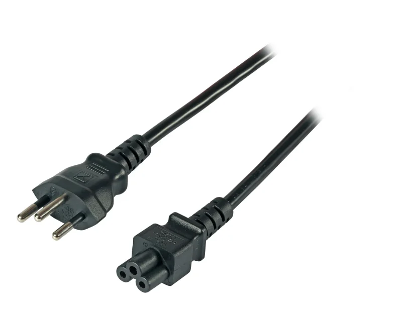 Netzleitung Schweiz Typ 12 – C5 180°, schwarz, 1,8 m, 3 x 0,75 mm²
