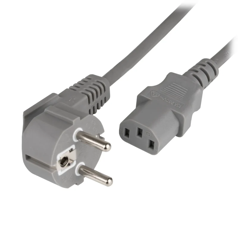 Netzleitung Schutzkontakt 90° – C13 180°, grau, 3,0 m, 3 x 1,00 mm²