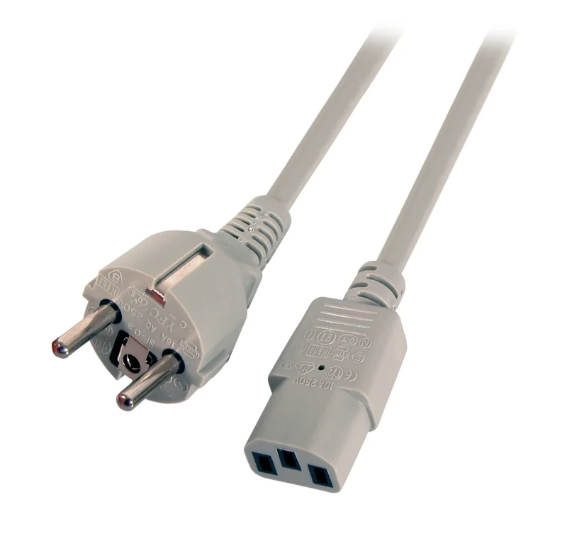 Netzleitung Schutzkontakt 180° – C13 180°, grau, 2,0 m, 3 x 0,75 mm²