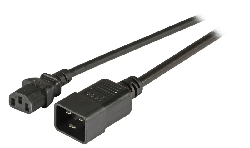 Kaltgeräteverlängerung C20 180° – C13 180°, schwarz, 1,8 m, 3 x 1.00 mm²