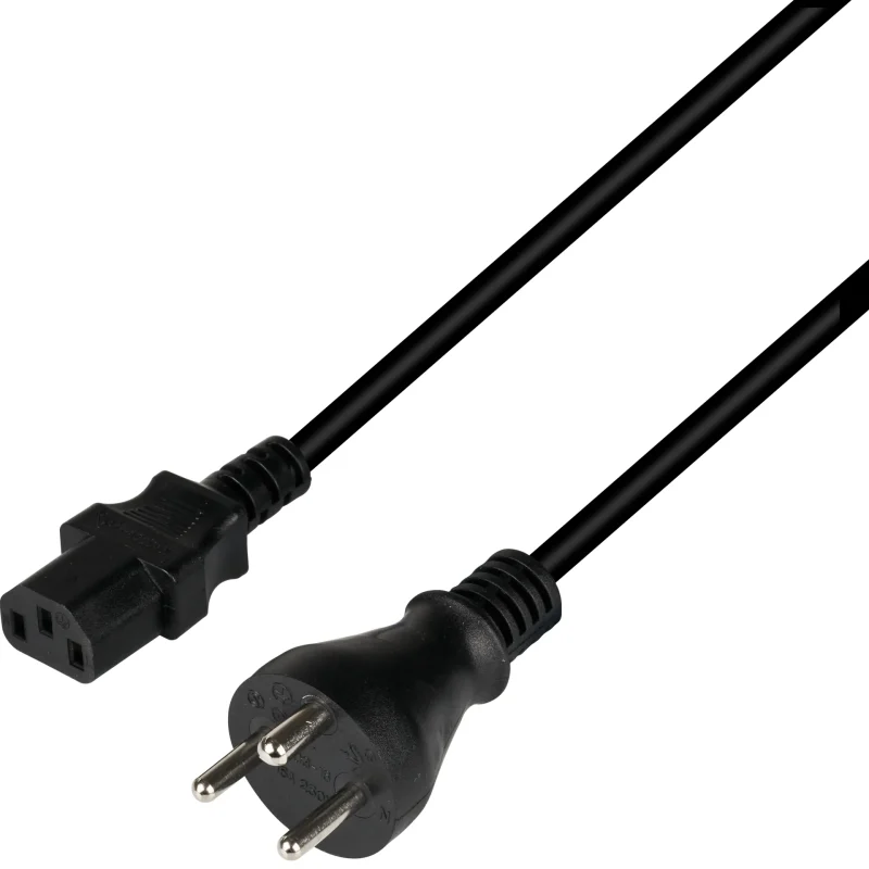 Netzleitung Dänemark DPin 90° – C13 90°, schwarz, 1,8 m, 3 x 0,75mm²