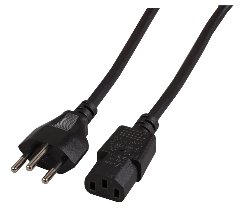 Netzleitung Schweiz Typ 12 – C13 180°, schwarz, 2,0 m, 3 x 0,75 mm²