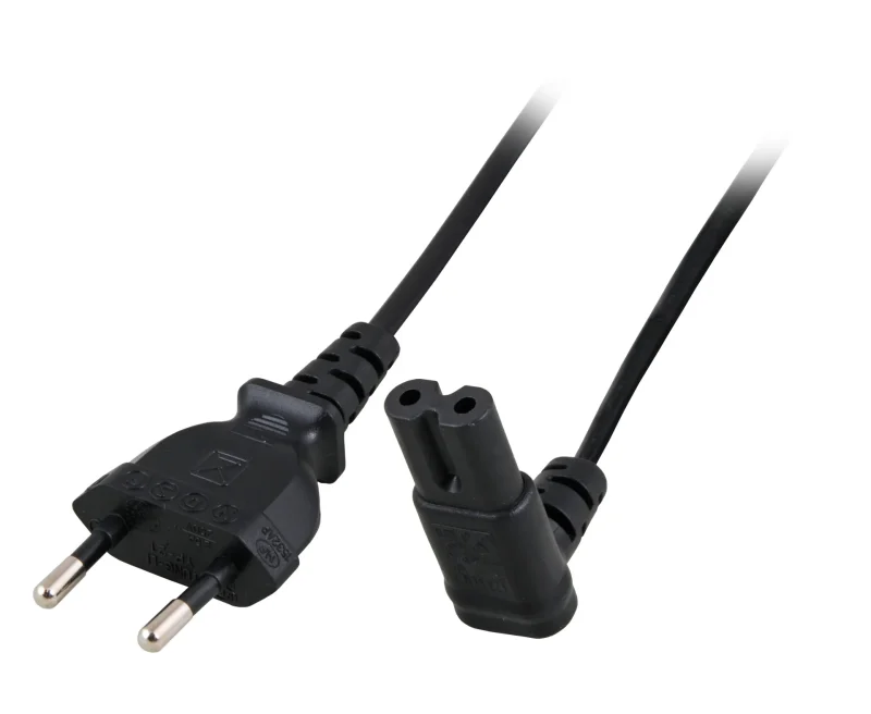 Netzleitung Euro – C7 90° oben/unten, schwarz, 2m, 2 x 0,75 mm²