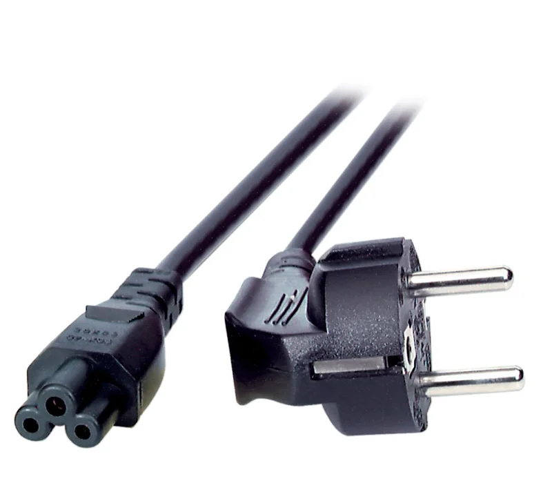 Netzleitung Schutzkontakt 90° – C5 180°, schwarz, 5 m, 3 x 0,75 mm²