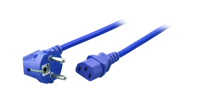 Netzleitung Schutzkontakt 90° – C13 180°, blau, 3,0 m, 3 x 1,00 mm²
