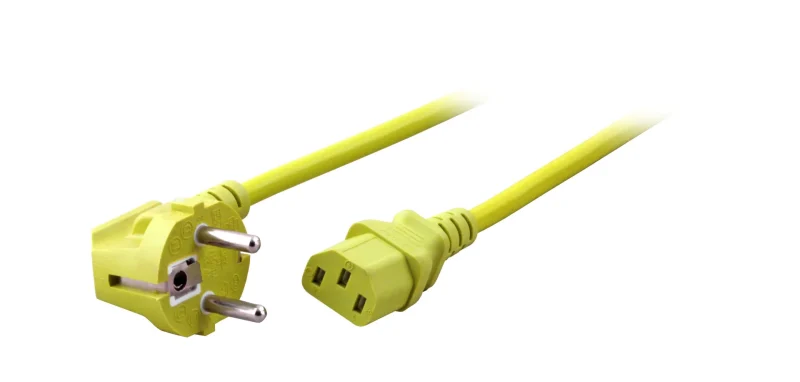 Netzleitung Schutzkontakt 90° – C13 180°, gelb, 3,0 m, 3 x 1,00 mm²