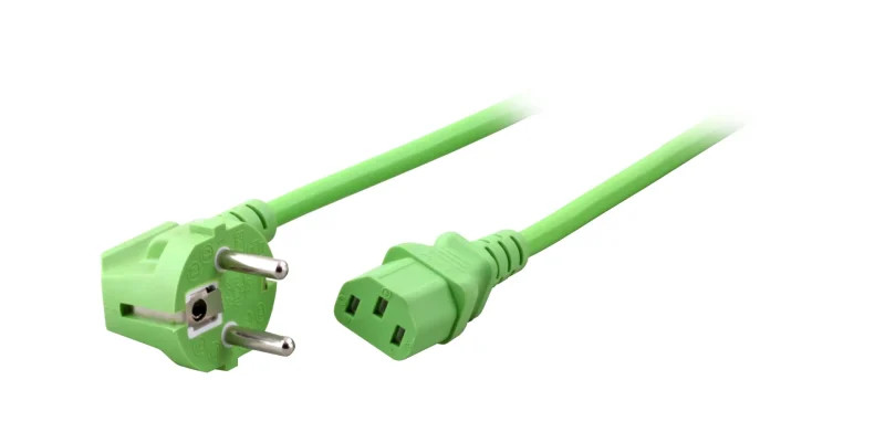 Netzleitung Schutzkontakt 90° – C13 180°, grün, 1,8 m, 3 x 0,75 mm²