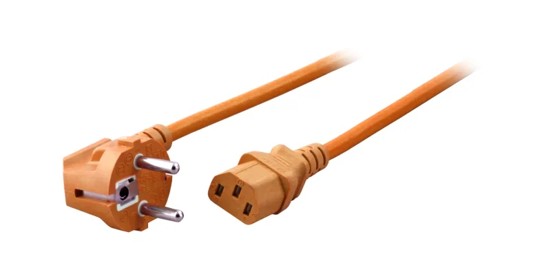Netzleitung Schutzkontakt 90° – C13 180°, orange, 1,8 m, 3 x 0,75 mm²