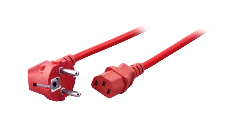 Netzleitung Schutzkontakt 90° – C13 180°, rot, 1,8 m, 3 x 0,75 mm²